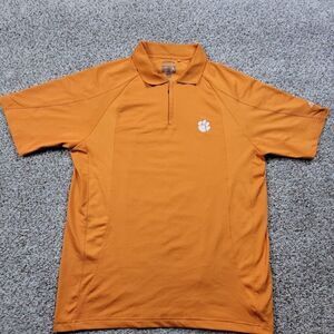 Clemson Tigers Adidas Polo Shirt Mens Medium Orange Climacool Short Slv Zip Up